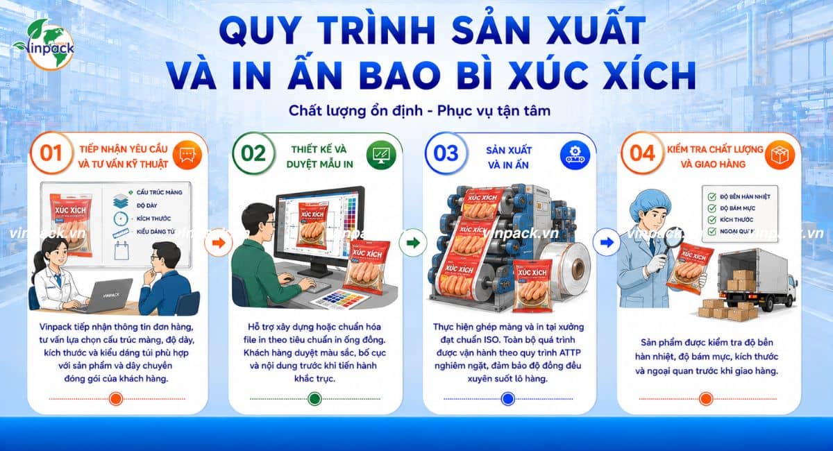 Quy trình sản xuất in ấn bao bì xúc xích tại Vinpack