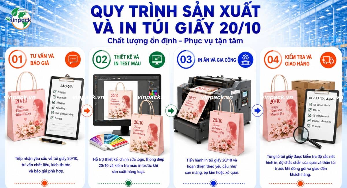 Quy trình sản xuất in ấn túi giấy ngày 20/10 tại Vinpack