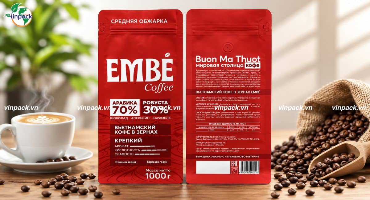 Thành phẩm túi granti 8 cạnh đựng cà phê