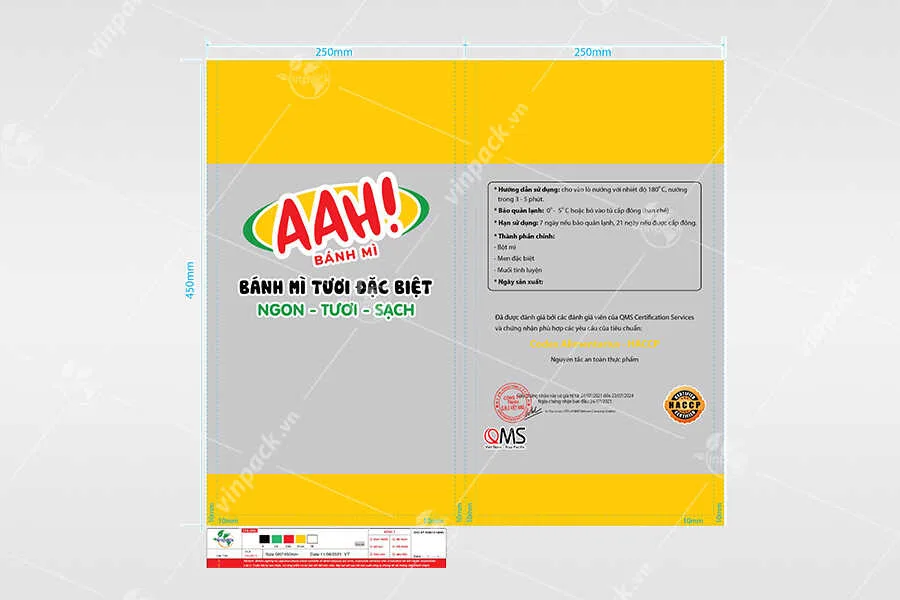 Thiết kế bao bì bánh mì tươi in 5 màu Bao bì bánh mì tươi