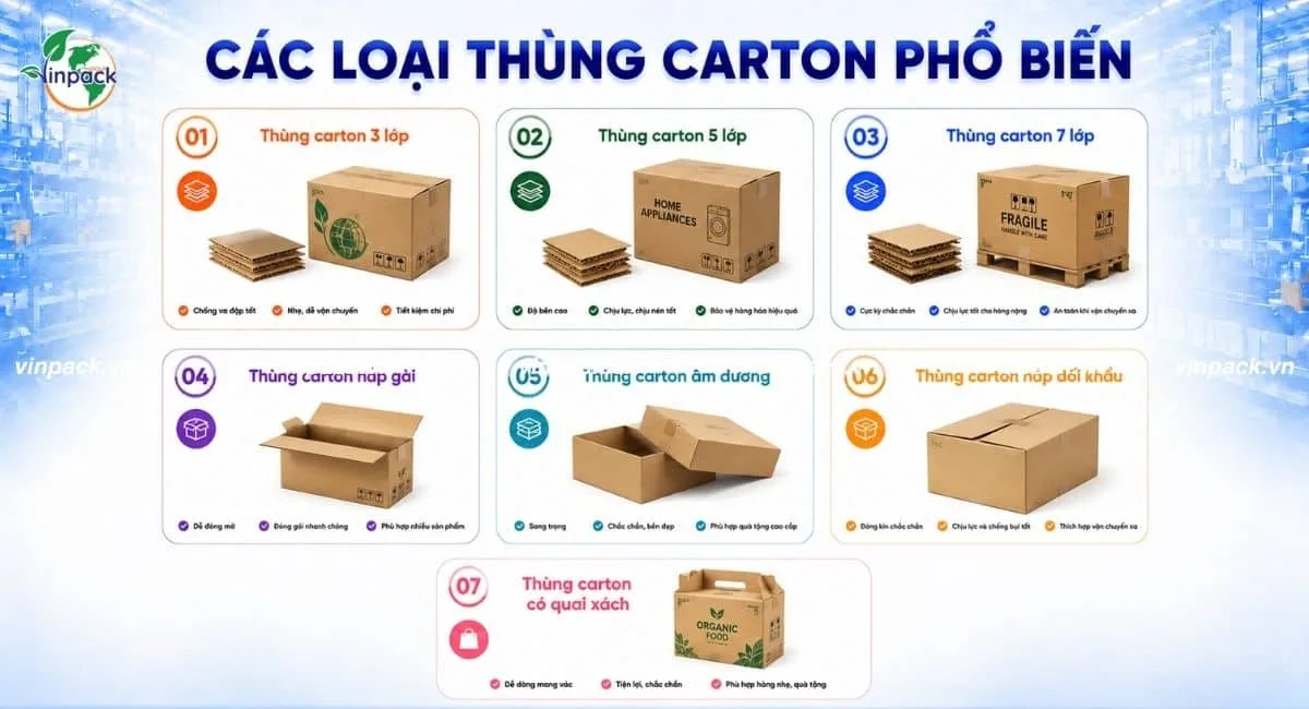 Các loại thùng carton phổ biến tại Vinpack