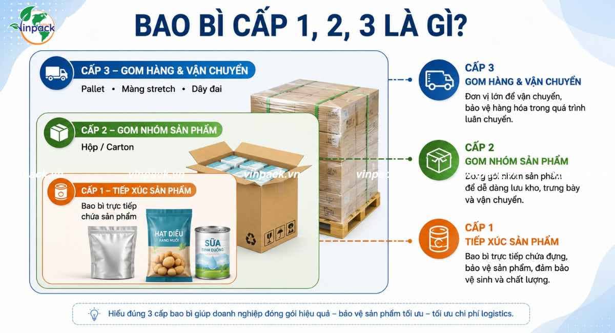 Tổng quan về bao bì cấp 1 2 3