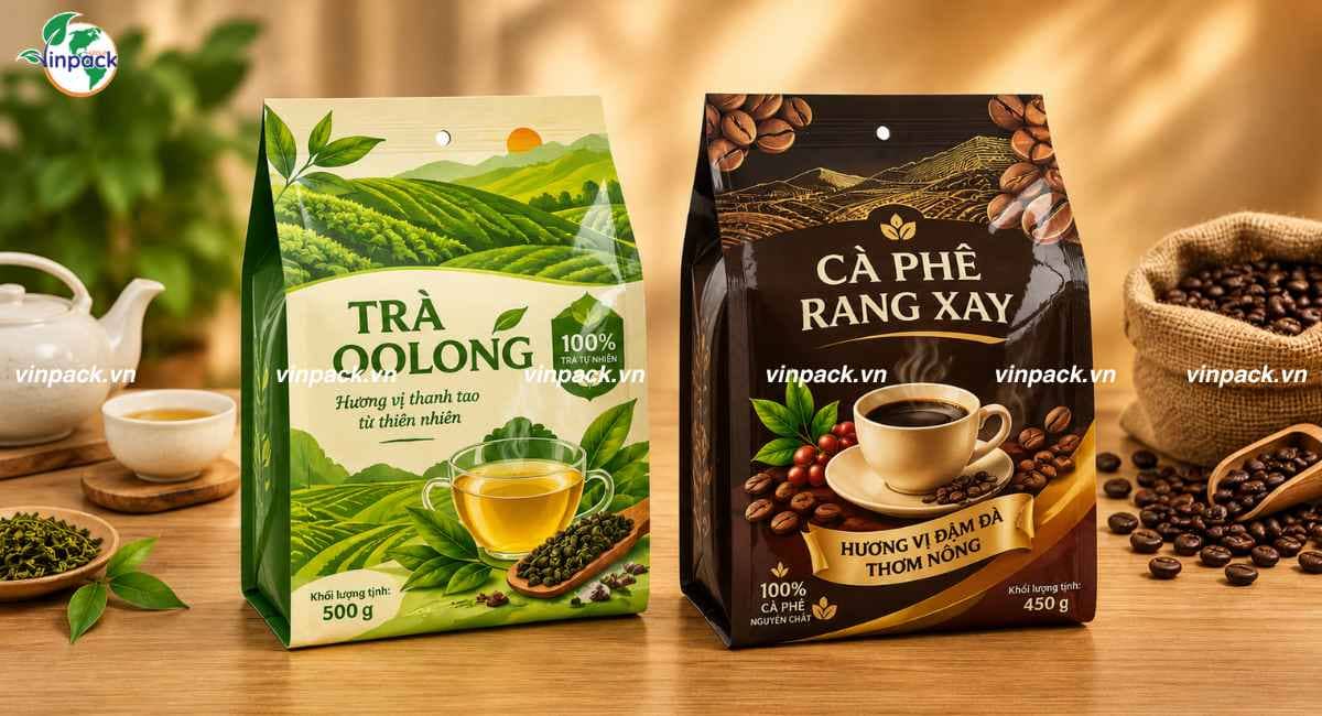 Bao bì màng ghép đựng cà Ứng dụng bao bì màng ghép đóng gói cà phê và trà