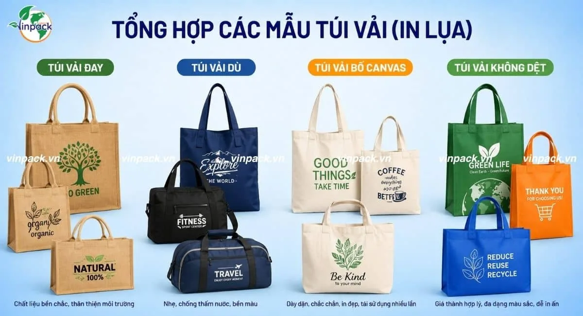 Ứng dụng in lụa trên túi vải