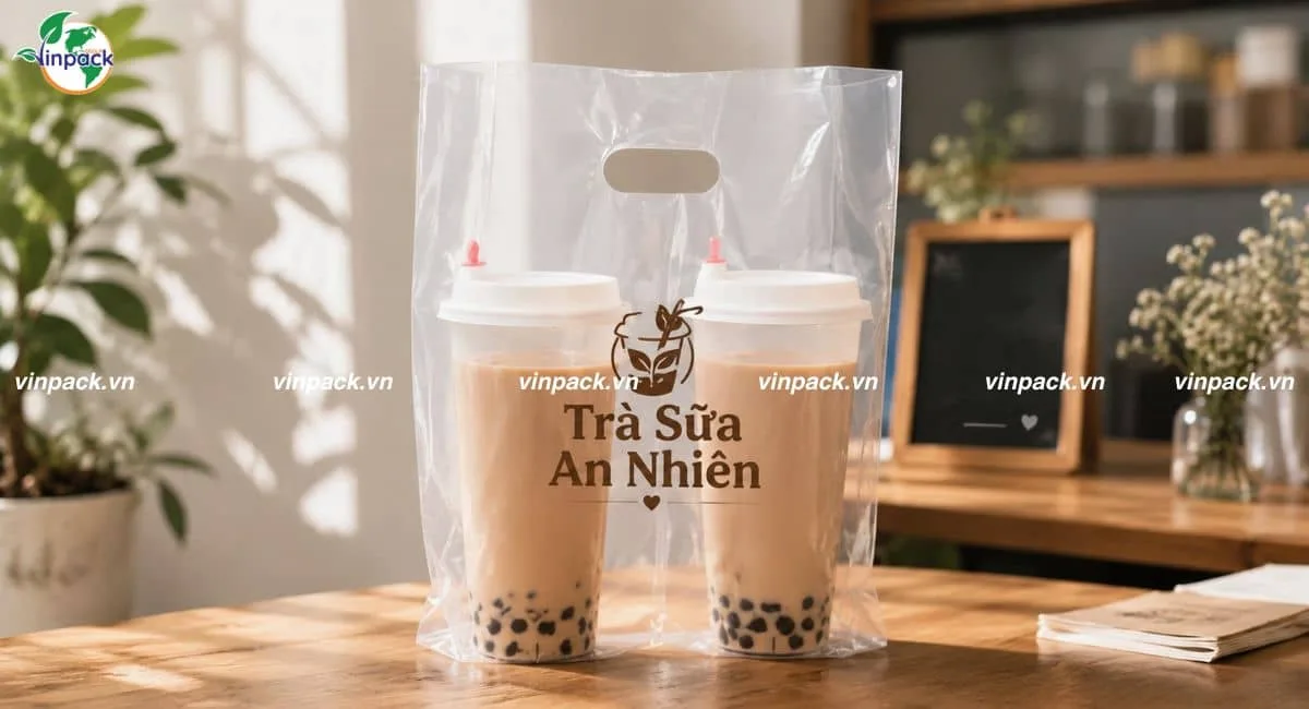 Mẫu túi đựng ly trà sữa in theo yêu cầu thương hiệu