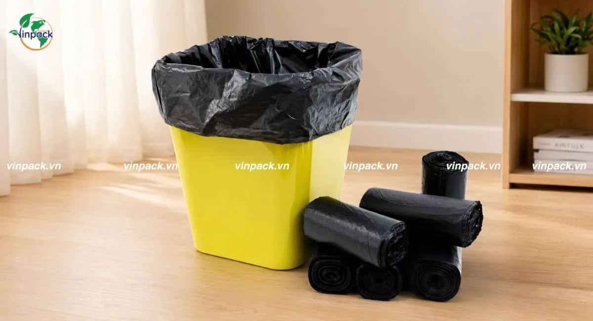 Mẫu túi đựng rác cuộn đen cho thùng rác văn phòng