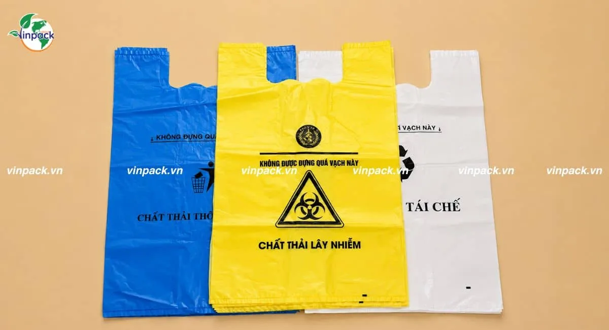 Mẫu túi rác y tế được in ký hiệu phân loại và cảnh báo