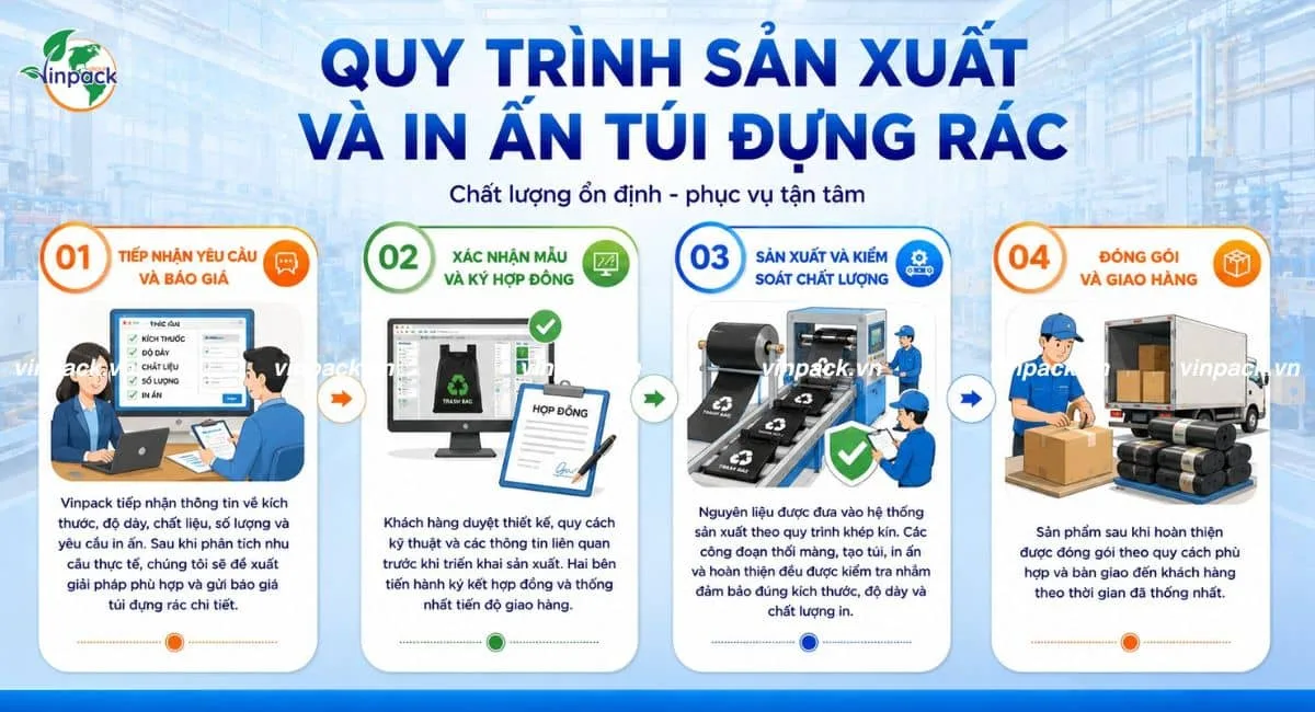 Quy trình sản xuất in ấn túi đựng rác theo yêu cầu