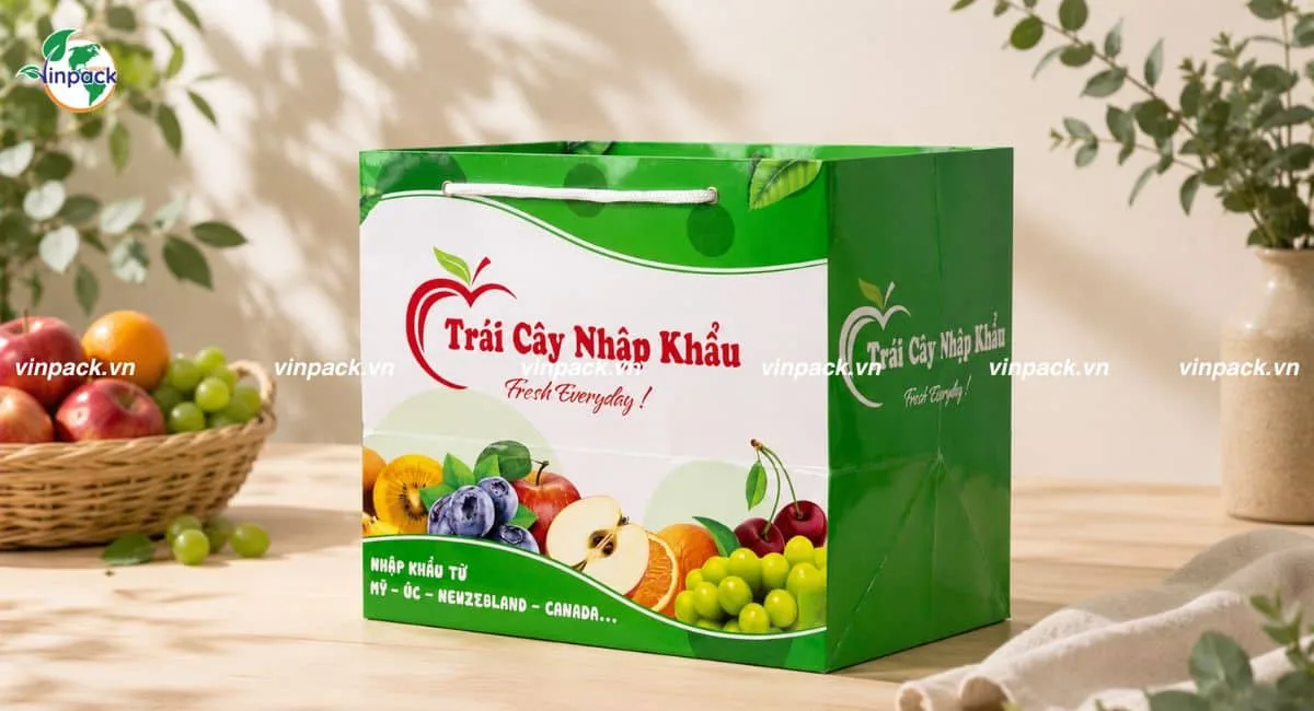 Mẫu túi giấy đựng trái cây nhập khẩu in logo thương hiệu rõ nét