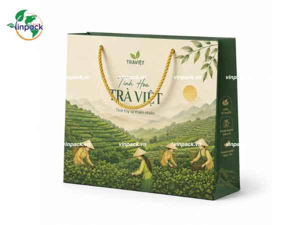 Túi giấy đựng trà làm quà tặng doanh nghiệp, thương hiệu bán trà cao cấp
