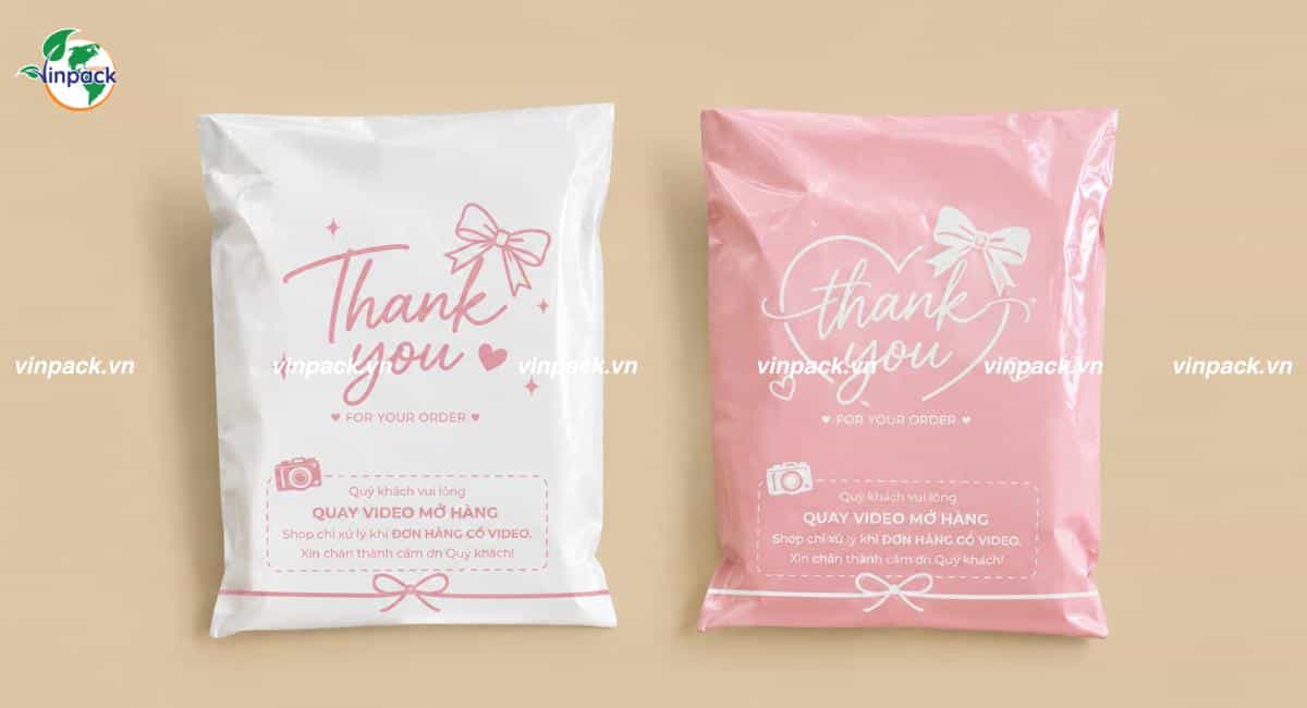 Mẫu túi niêm phong in trục đồng màu hồng pastel