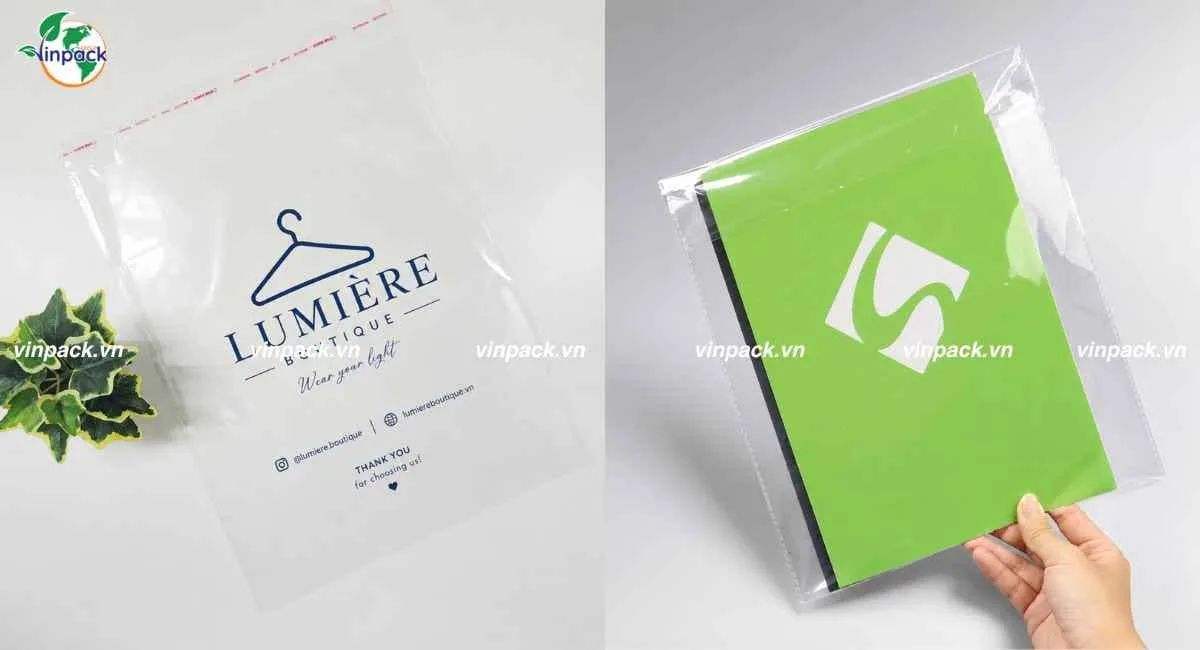 Túi nilon dán miệng chất liệu OPP trong suốt in lụa 2 màu