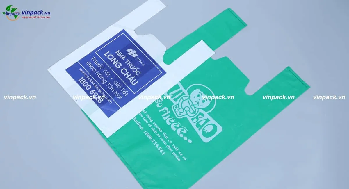 Mẫu túi xốp siêu thị 2 quai in logo tăng nhận diện thương hiệu