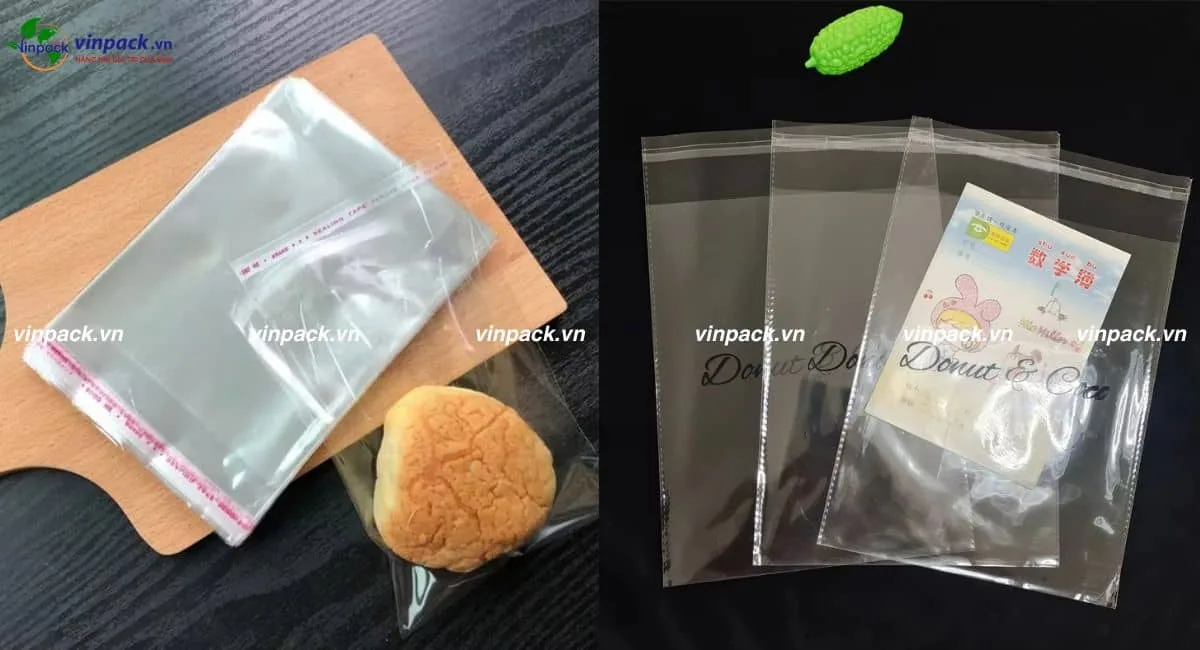 Túi OPP cắt seal nắp băng keo trong suốt bóng đẹp