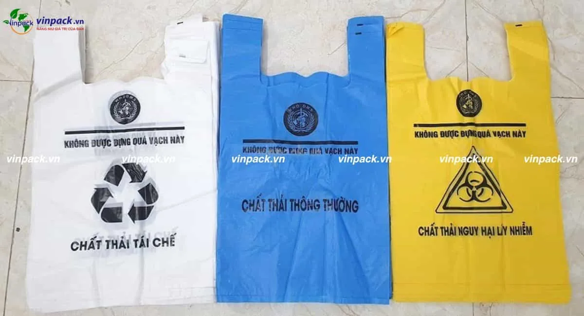 Túi đựng rác thải y tế 3 màu trắng xanh vàng theo nhu cầu bệnh viện phòng khám