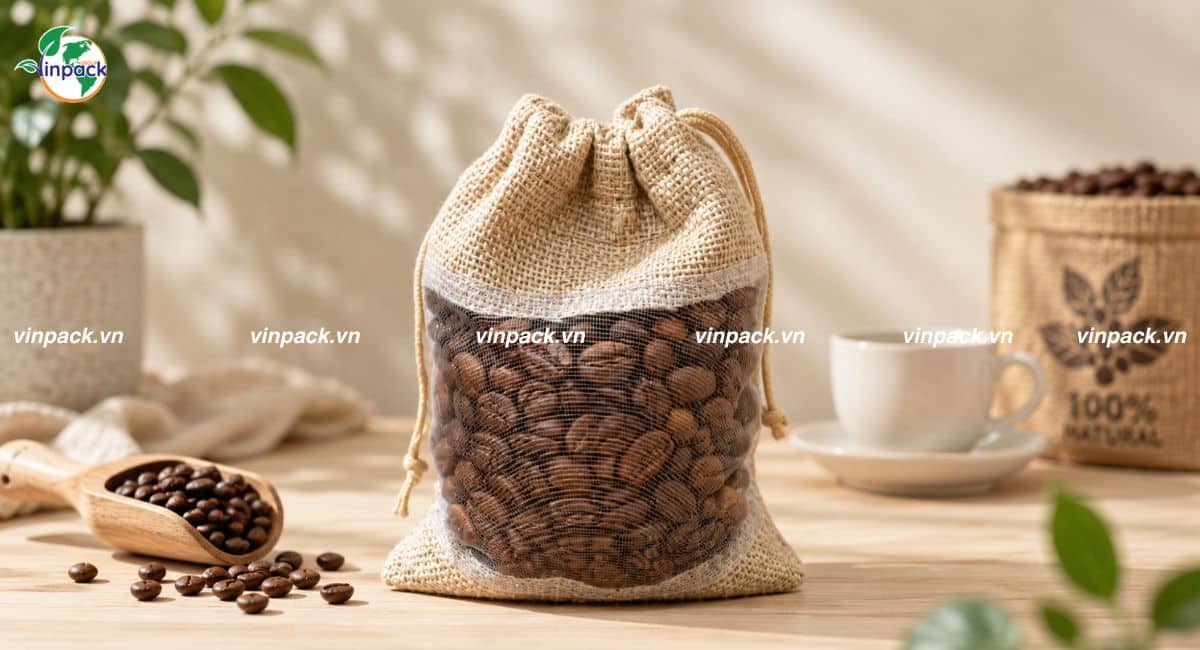 Mẫu túi vải đay đựng cà phê có dây rút