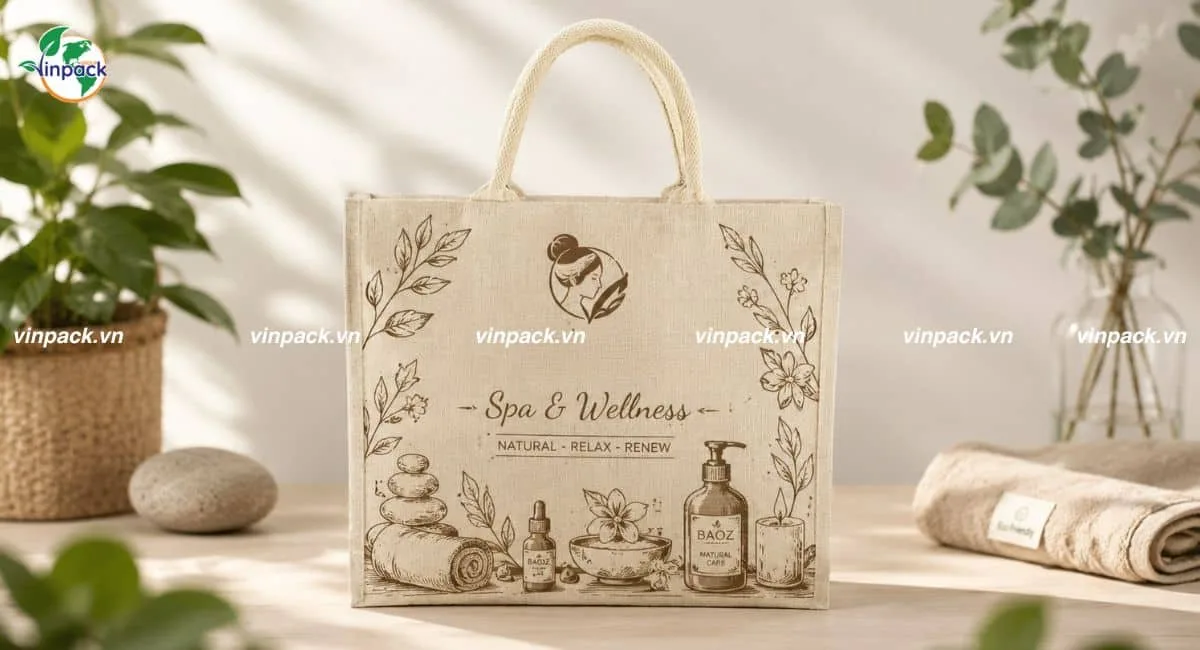 Mẫu túi vải đay in theo thiết kế của spa đồng bộ thương hiệu