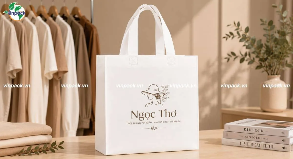 Túi vải không dệt ép nhiệt in theo yêu cầu shop thời trang Ngọc Thơ