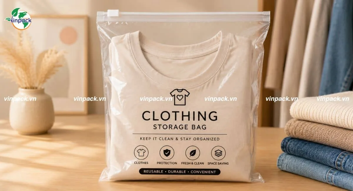Mẫu túi zipper khóa kéo đựng quần áo in logo thương hiệu