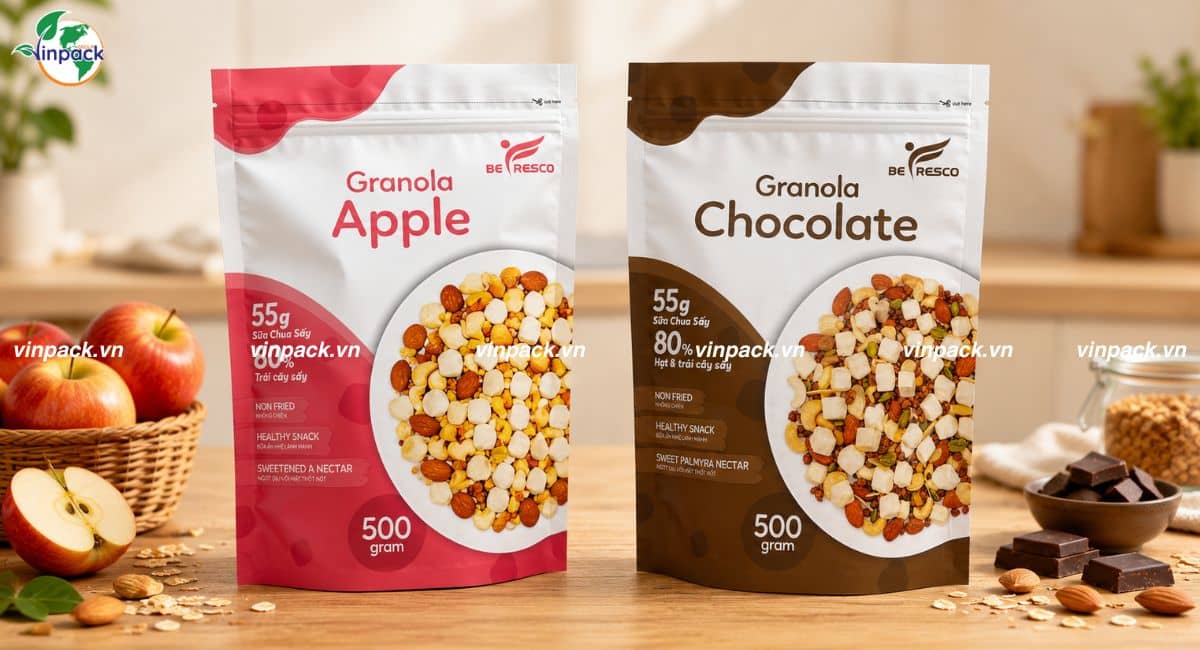 Túi zipper đáy đứng đựng Granola