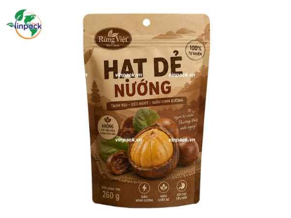 Bao bì túi zipper đáy đứng đựng hạt dẻ in trục đồng theo yêu cầu