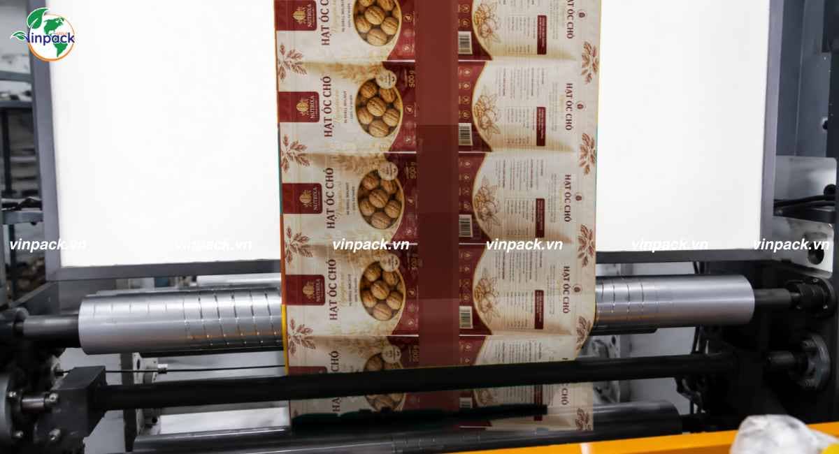 Nhà xưởng đang sản xuất bao bì hạt óc chó cho khách hàng