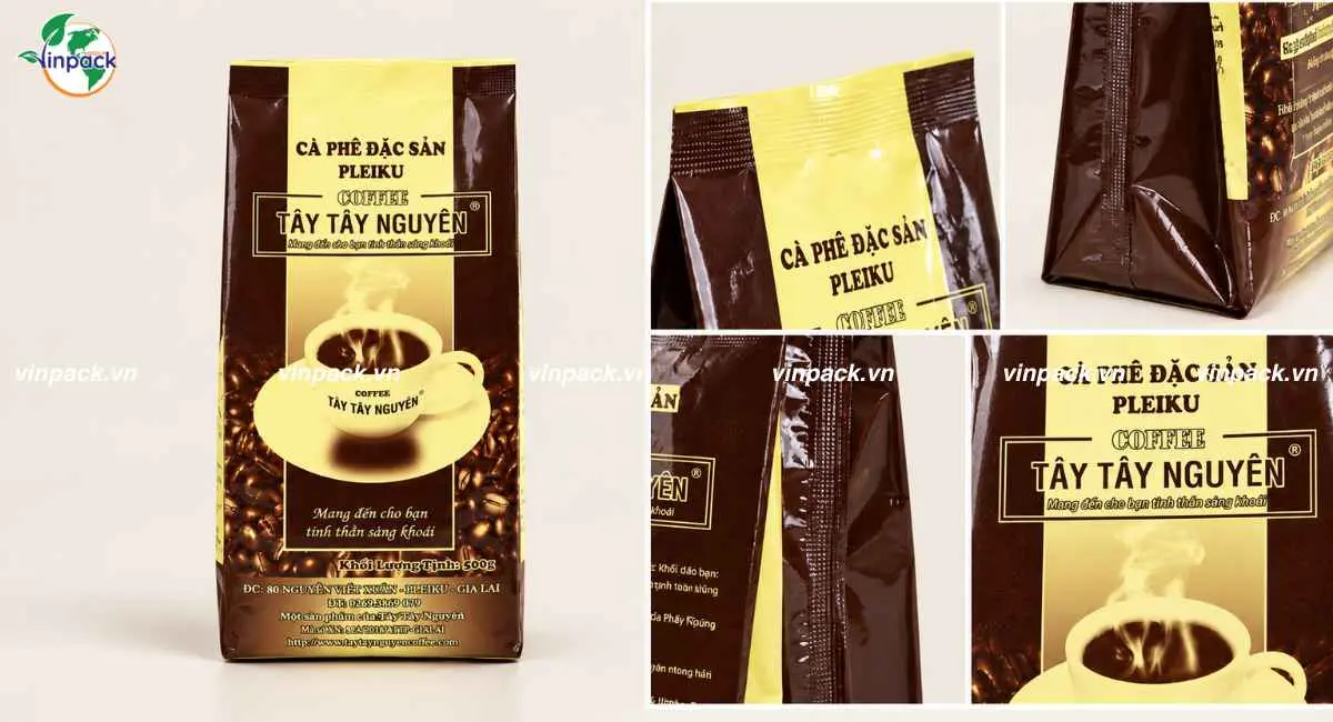 Chi tiết đường hàn và hông túi bao bì cà phê Tây Tây Nguyên Coffee
