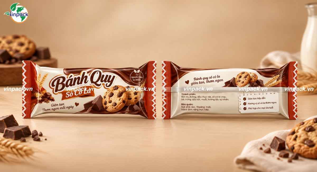 Mẫu bao bì bánh quy dạng túi hàn lưng giữa in theo yêu cầu
