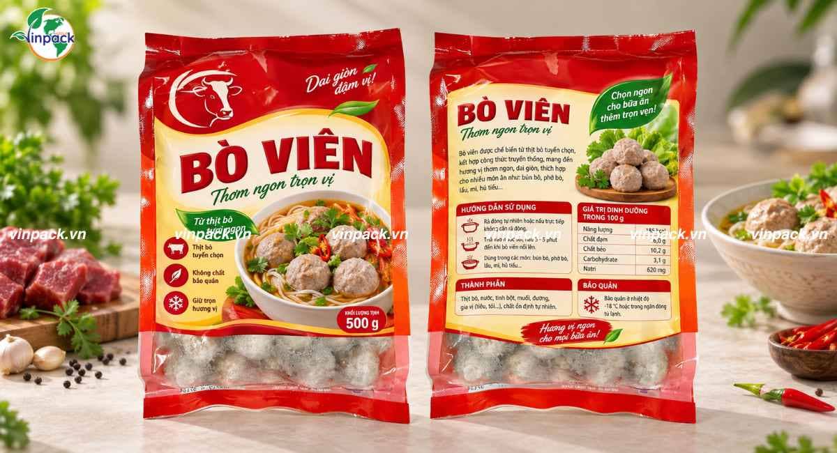 Mẫu bao bì bò viên thiết kế đẹp mắt rõ nét thông tin ở 2 mặt trước sau