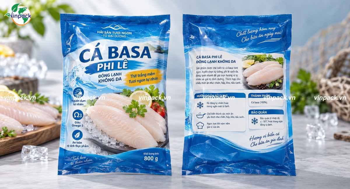 Mẫu bao bì cá basa phi lê in trục đồng 7 màu rõ nét sản phẩm