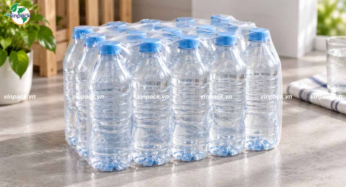 Mẫu màng co nhiệt bọc lốc nước suối