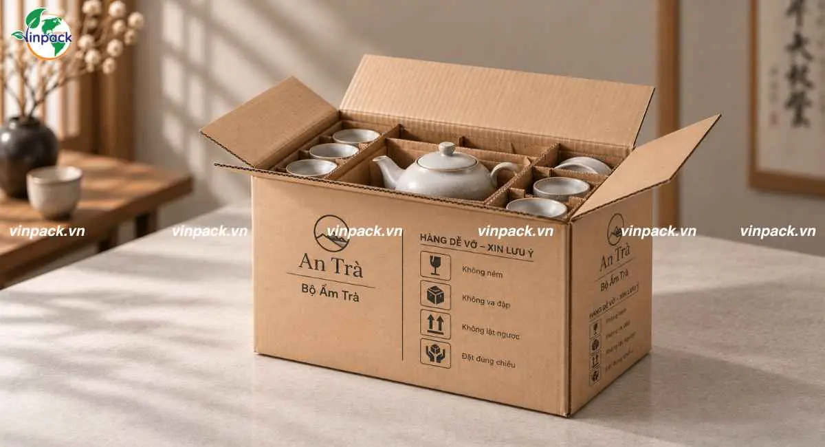 Mẫu thùng carton đựng bộ ấm trà