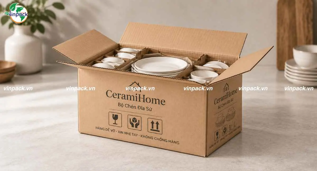 Mẫu thùng carton đựng bộ chén đĩa sứ
