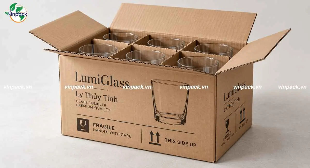 Mẫu thùng carton đựng đồ dễ vỡ có vách ngăn