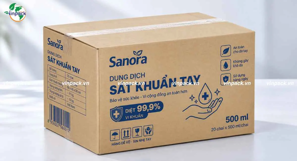 Mẫu thùng carton đựng dung dịch sát khuẩn tay