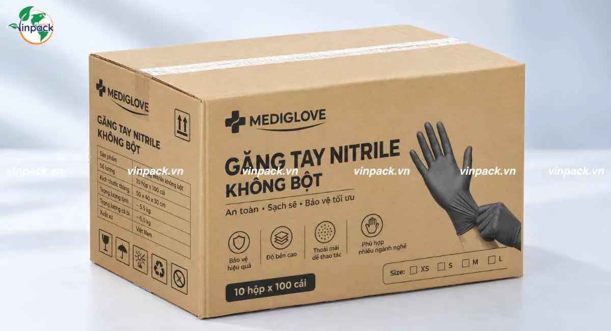 Mẫu thùng carton đựng găng tay y tế