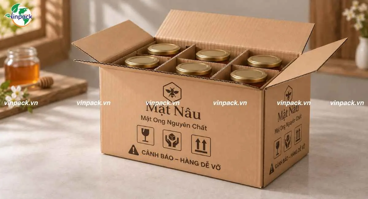 Mẫu thùng carton đựng thực phẩm đóng chai dễ vỡ