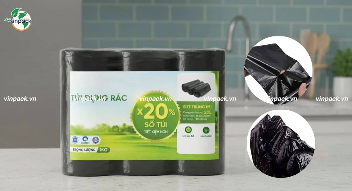 Túi đựng rác cuộn màu đen dạng gân xé gia công nhiều size