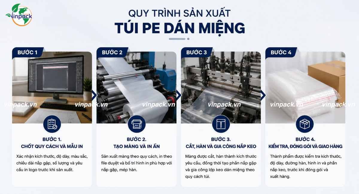 Quy trình sản xuất túi PE dán miệng