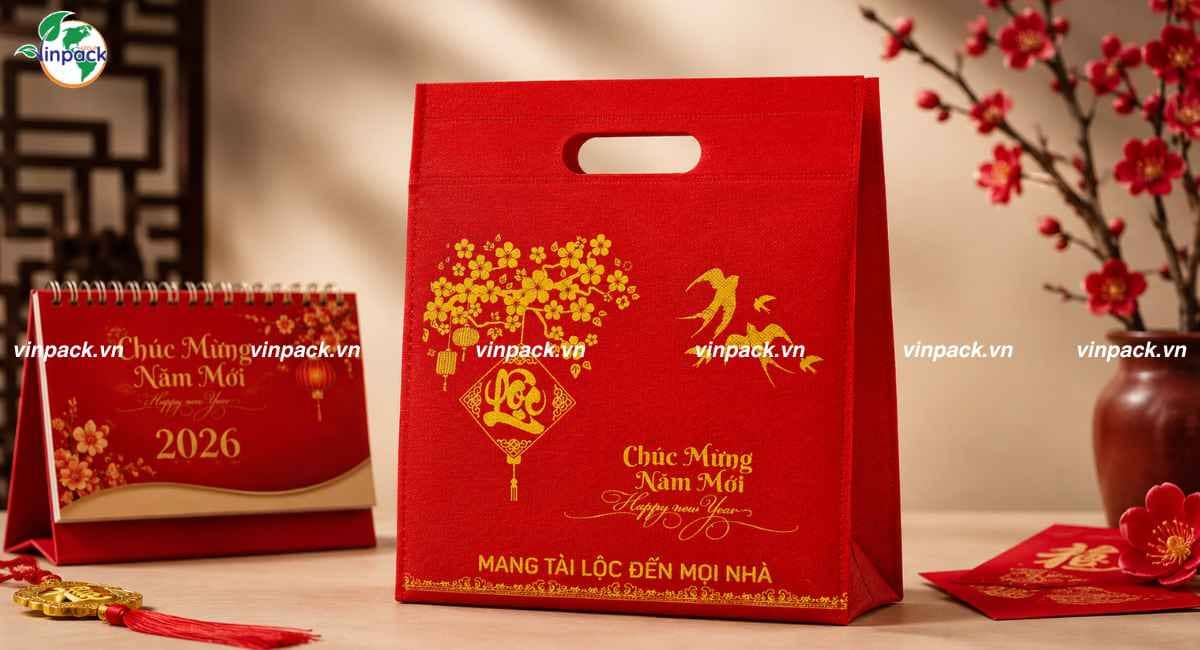 Mẫu túi vải không dệt đục lỗ xoài đựng lịch