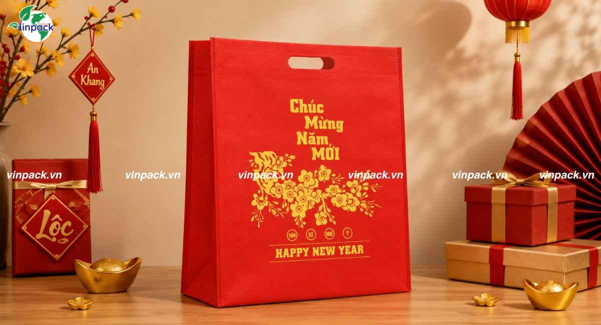 Mẫu túi vải không dệt đục lỗ xoài in theo yêu cầu doanh nghiệp