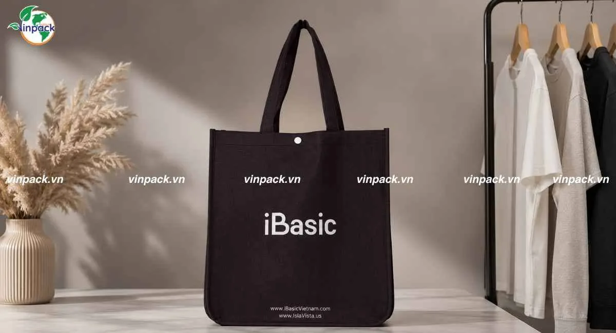 Mẫu túi vải không dệt may viền đựng quần áo IBASIC