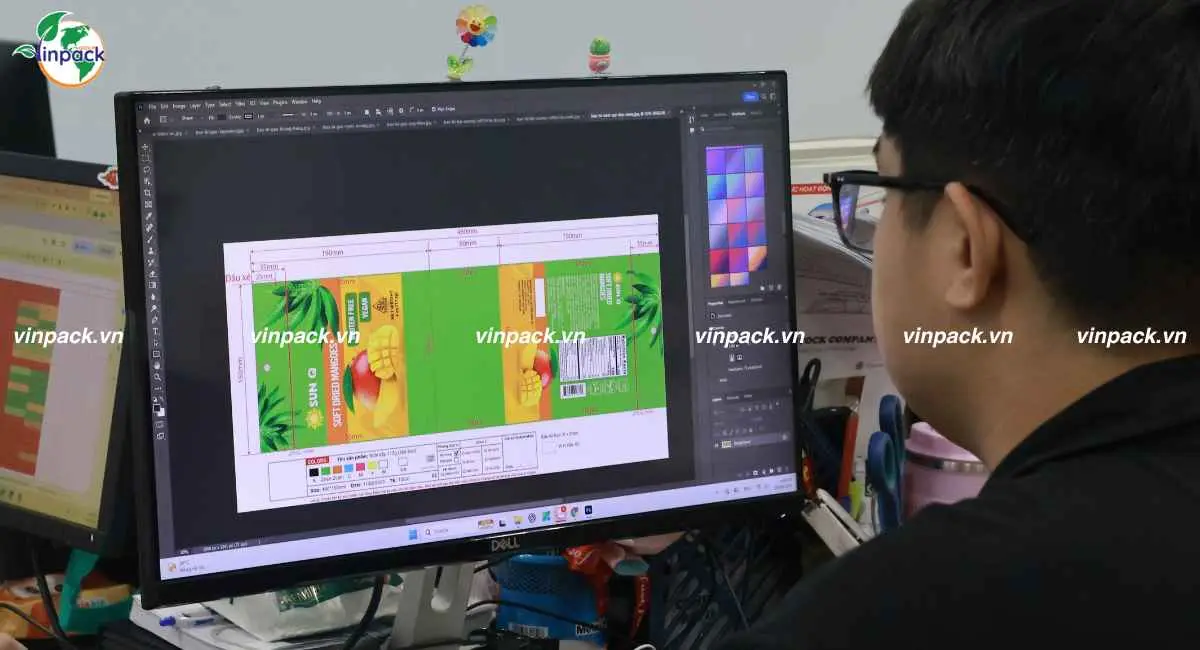 Dàn trang file in 7 màu bao bì xoài sấy dẻo SunQ