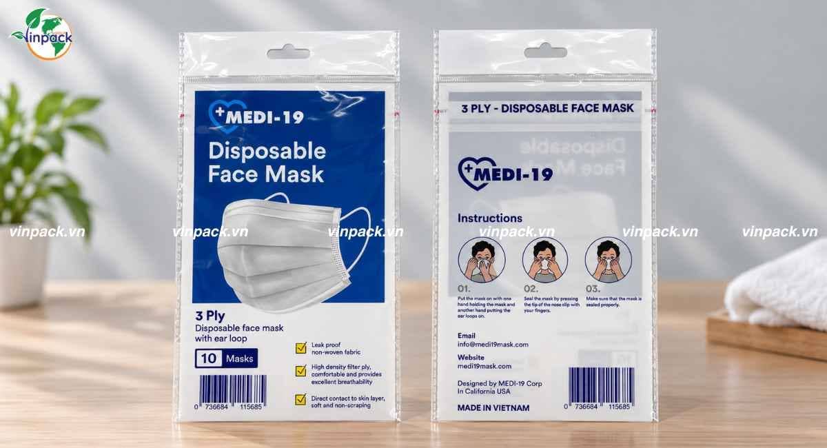 Túi OPP màng ngọc đựng khẩu trang in theo yêu cầu