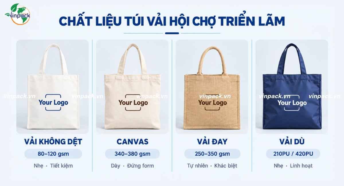 Chất liệu túi vải hội chợ triển lãm