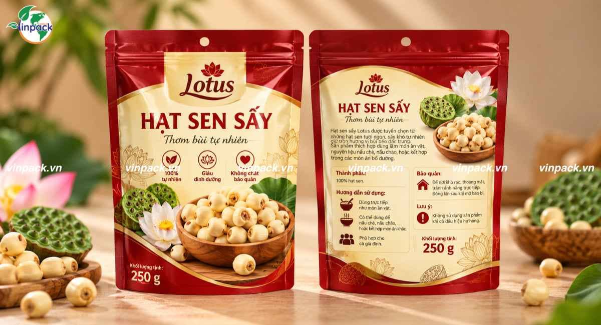 Dịch vụ in bao bì hạt sen sấy theo yêu cầu