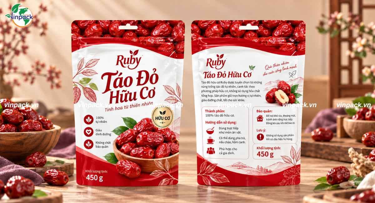 Dịch vụ in bao bì táo đỏ sấy