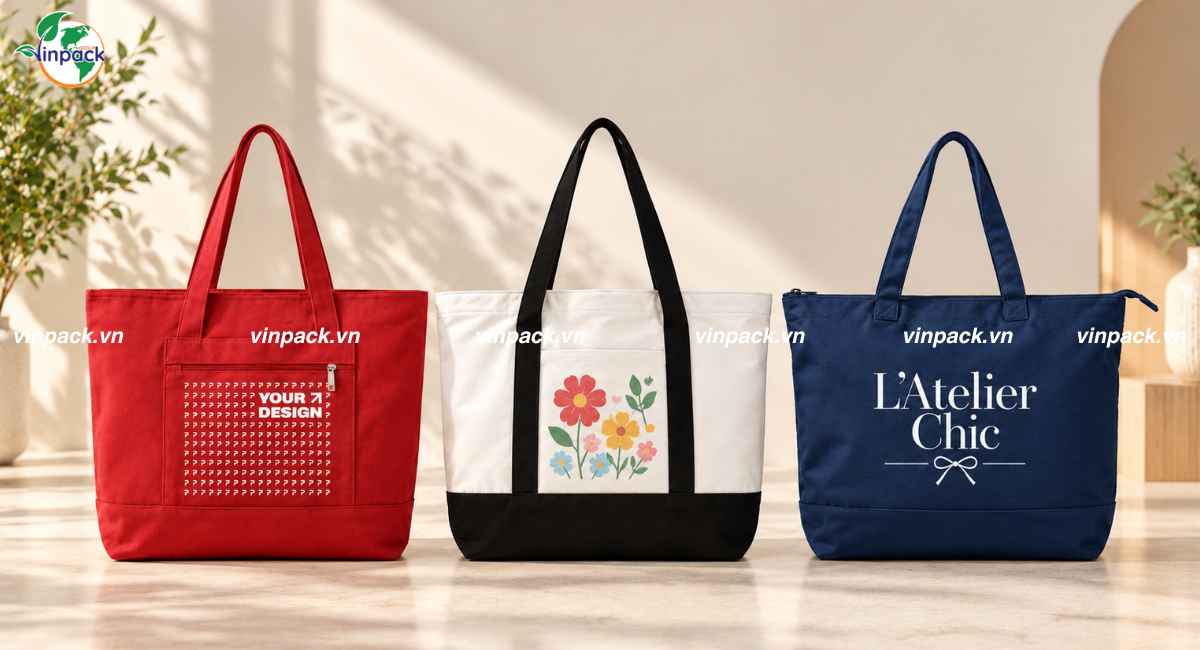 Dịch vụ in túi canvas có khóa kéo theo yêu cầu