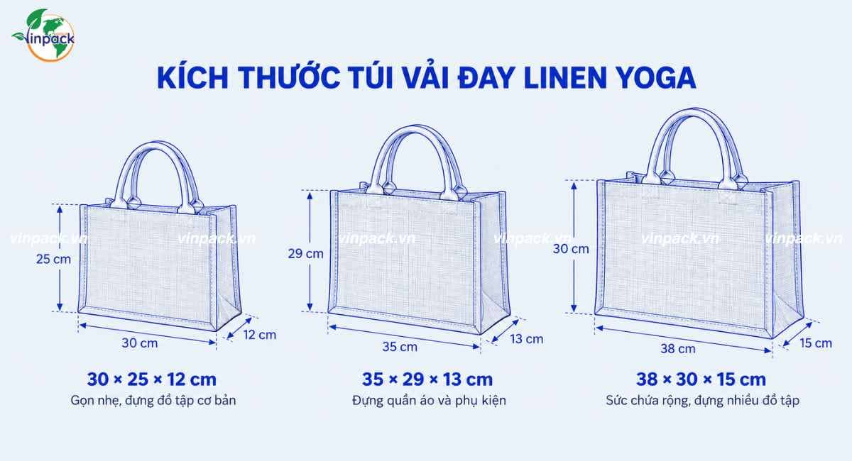 Kích thước túi vải đay linen yoga