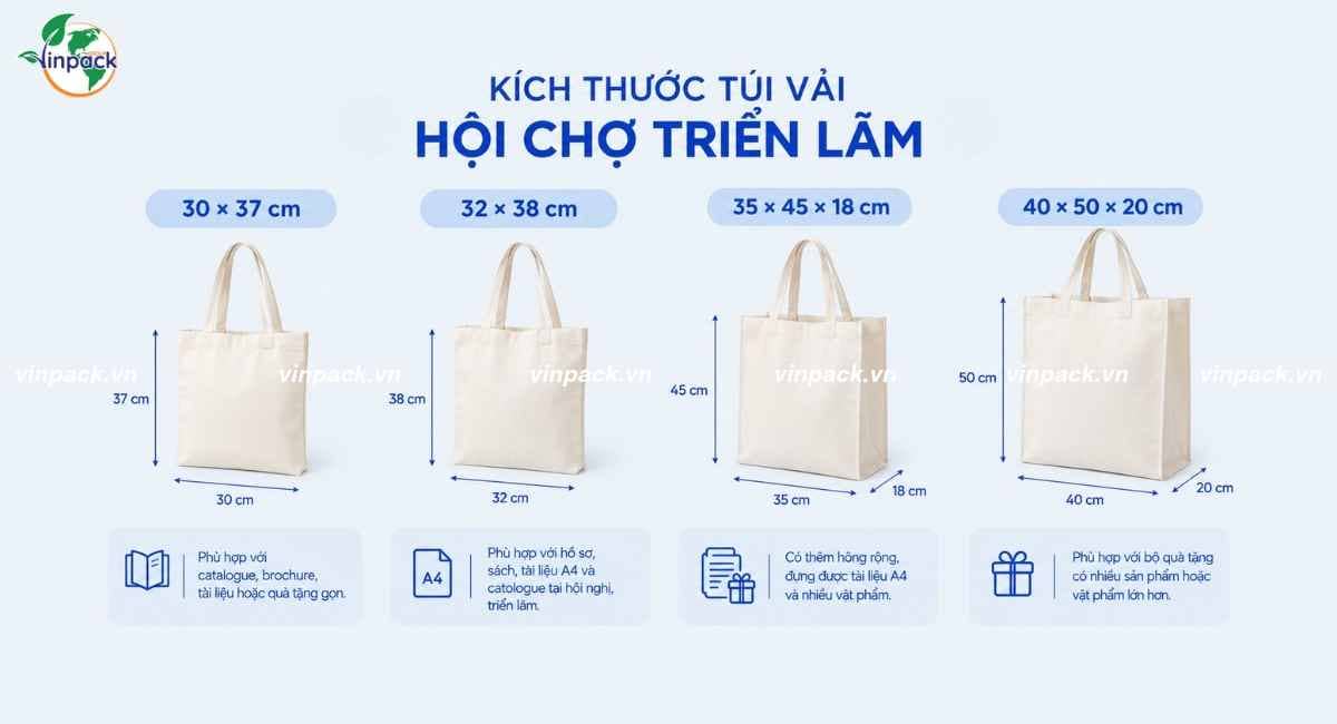 Kích thước túi vải hội chợ triển lãm